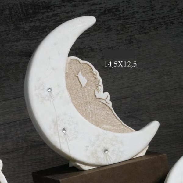 Luna in resina con sposi e dettagli strass, scatolina pvc interna porta confetti e scatola. CM 15x13 MADE IN ITALY
