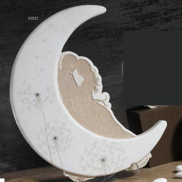 Luna in resina da appoggio con sposi e dettagli strass con scatola. CM 32x27 MADE IN ITALY