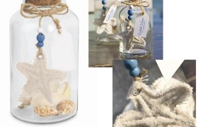 Bottiglietta vetro con tappo sughero e decorazioni marinare. H 17