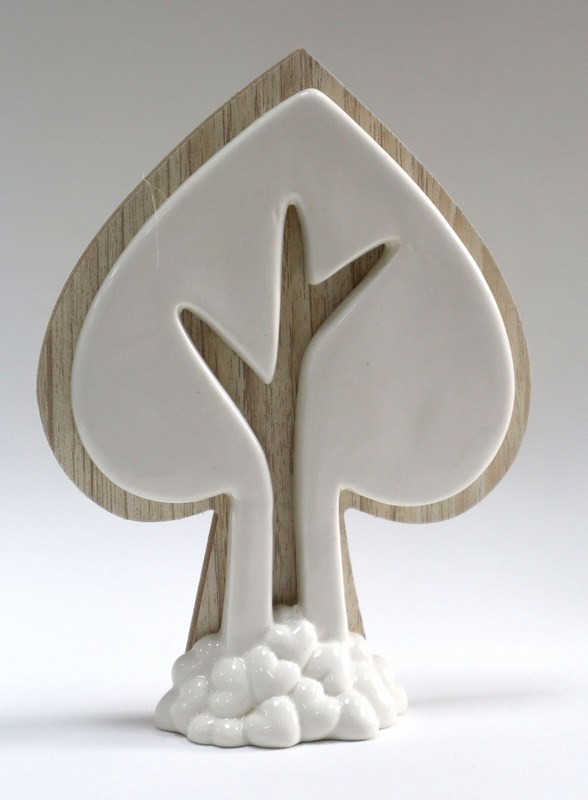 Albero forma cuore in legno e porcellana. CM 15x4 H 21