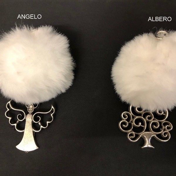 Ciondolo ottone con bagno argento con pon pon. CM 8 MADE IN ITALY