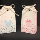 Scatola cartoncino forma bustina con decoro Disney e stelline, rosa o azzurro. CM 5.5x3.5 H 10