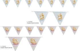 Set 18 bandierine stampate fronte/retro con disegno orsetto rosa o azzurro. MT 5.50