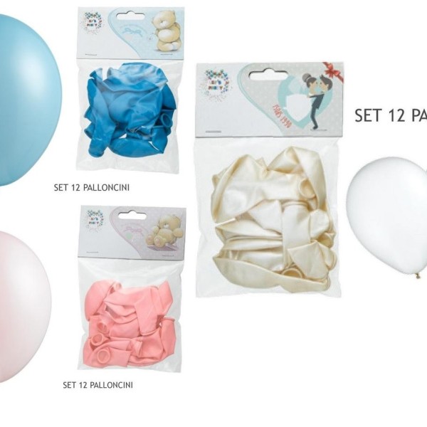 Set 12 palloncini rosa, azzurri o avorio