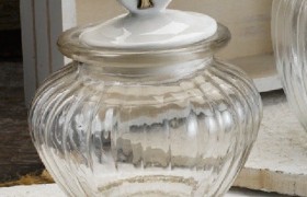 Barattolo vetro con tappo ceramica e dettaglio albero. H 12