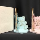 Profumatore provetta vetro con base legno orsetto baby, rosa o azzurro con scatola. Base CM 10x7 H 12