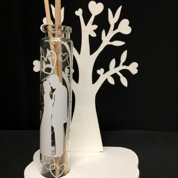 Profumatore provetta vetro con retro albero legno con scatola. Base CM 10x7 H 15