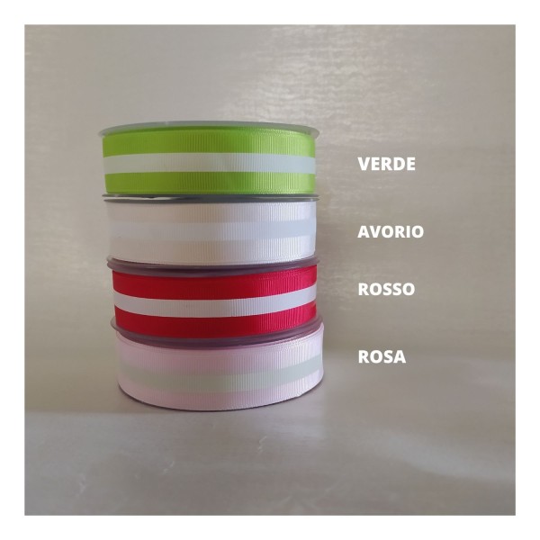 Nastro gross grain con stampa riga bianca fronte/retro. MM 22 MT 20