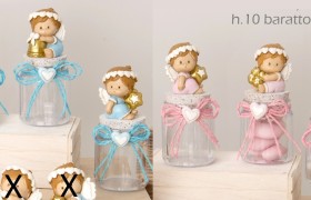 Barattolo plastica con angelo resina baby, rosa o azzurro. Ass 3. H 10