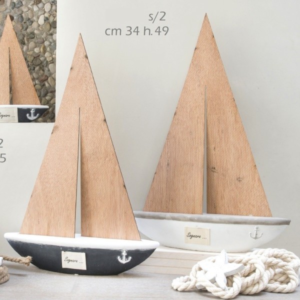 Veliero resina con vela legno. Ass 2. CM 34 H 49