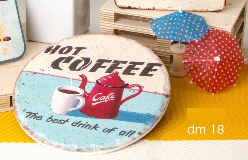 Tagliere ceramica con decoro cofee. Diam. 18