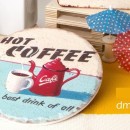 Tagliere ceramica con decoro cofee. Diam. 18