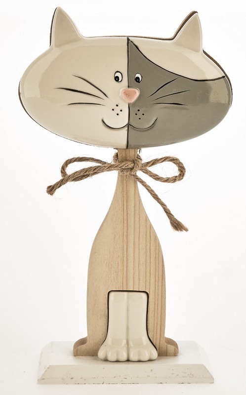 Gattino ceramica e legno bicolor. CM 21