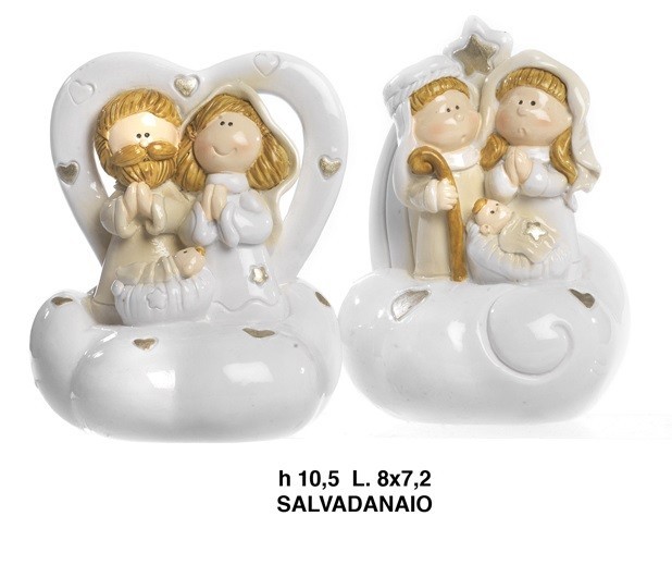 Salvadanaio in resina lucida con natività. Ass 2. H 10.5