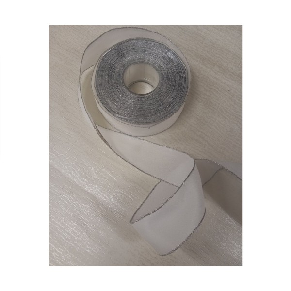 Nastro rasatello bordato lurex argento. MM 40 MT 25