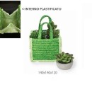 Borsetta verde con manico, riverstimento plastificato all'interno. CM 14x14 H 12