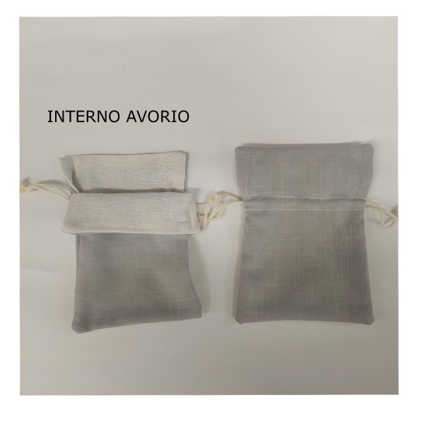 Sacchetto tessuto coprente GRIGIO con interno grezzo. CM 10.5x14
