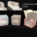 Scatola cartoncino con apertura a fiore e spazio per inserto. CM 6.5x6.5 H 7