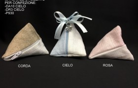 Sacchetto doppio tessuto grezzo forma piramide, con zip. Base 7x8