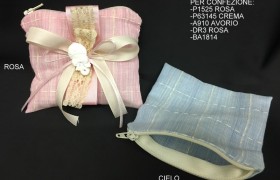 Sacchetto bustina tessuto impunturato, rosa o azzurro, con zip. CM 11x10