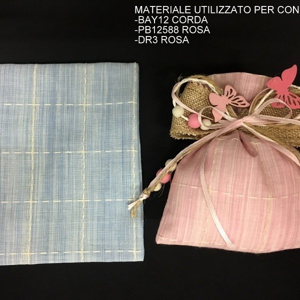 Sacchetto tessuto opaco con impuntura, rosa o azzurro. CM 11x14