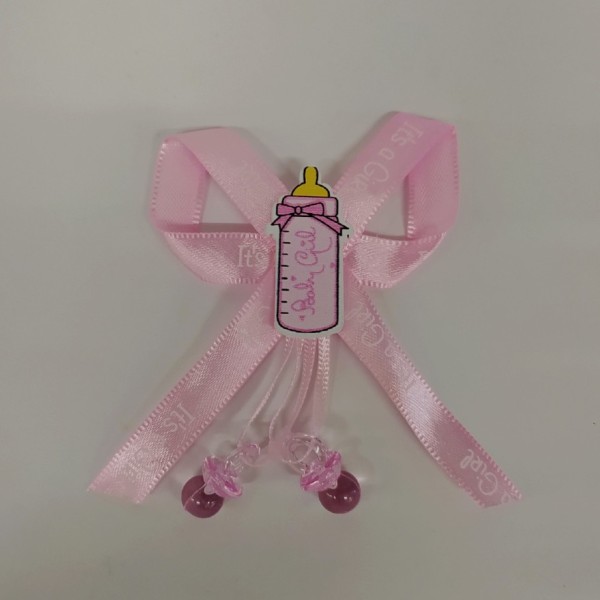 Applicazione legno baby con fiocco e ciucci plastica. CM 7