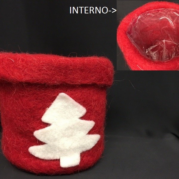 Coprivaso in pannolenci con interno plastificato. Diam. 11 H 13
