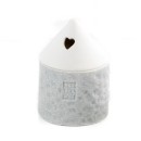 Scatolina ceramica forma casetta con traforo tetto con scatola. Ass 3. H 9
