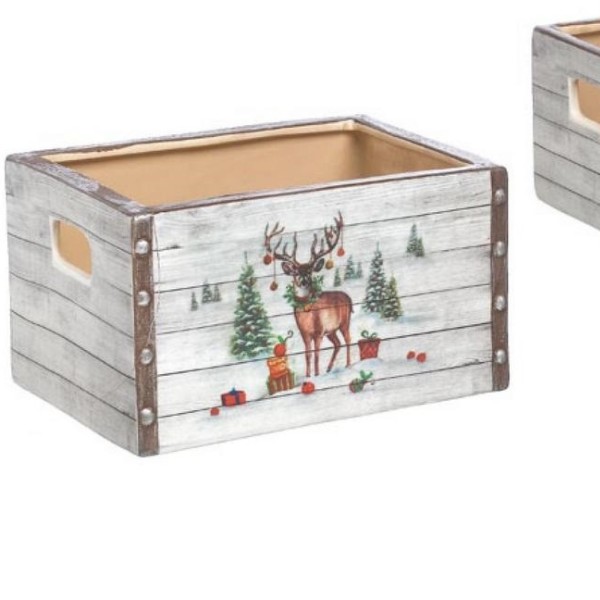 Cesto ceramica con decoro renna. L 21