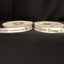 Nastro raso bianco con scritta "Prima comunione" o "Cresima". MM 10 MT 25