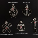 Ciondolo ottone bagno argento con strass rosso MADE IN ITALY