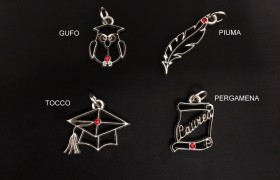 Ciondolo ottone bagno argento con strass rosso MADE IN ITALY
