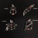 Ciondolo ottone bagno argento con strass rosso MADE IN ITALY