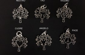 Ciondolo albero ottone bagno argento CM 4 MADE IN ITALY