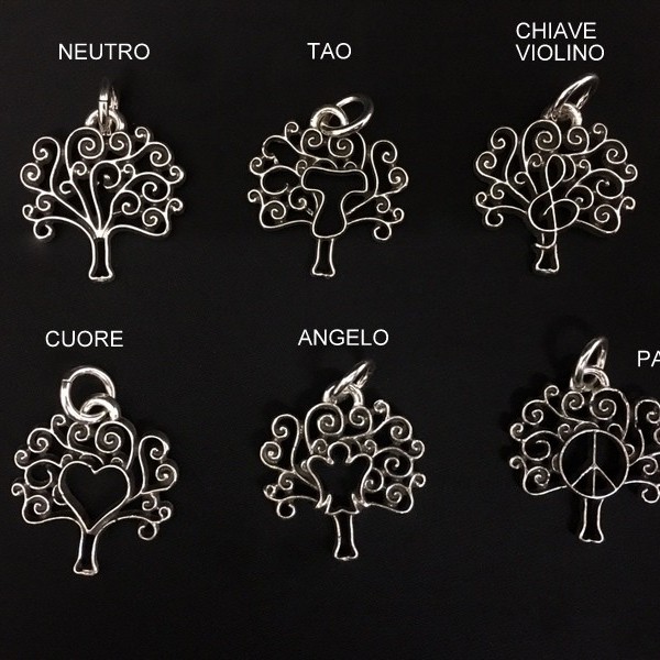 Ciondolo albero ottone bagno argento CM 4 MADE IN ITALY