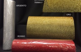 Rete trama stretta glitterata argento, oro o rosso. MT 10. H CM 30