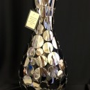 Vaso metallo lucido, lavorato a mano. H 50. Bocca Diam 10 con scatola