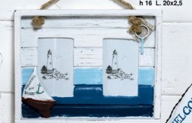 Portafoto doppio in legno con corda. CM 20