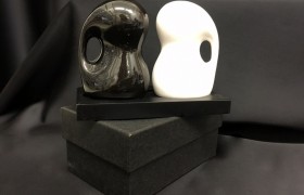 Set sale e pepe ceramica bianco e nero con base e scatola