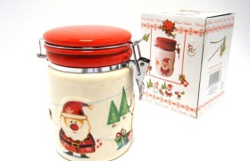 Barattolo ceramica con chiusura ermetica, decoro natalizio H 16 Diam. 11