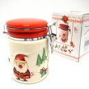 Barattolo ceramica con chiusura ermetica, decoro natalizio H 16 Diam. 11