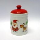 Barattolo ceramica con decori natalizi. H 19 Diam. 12