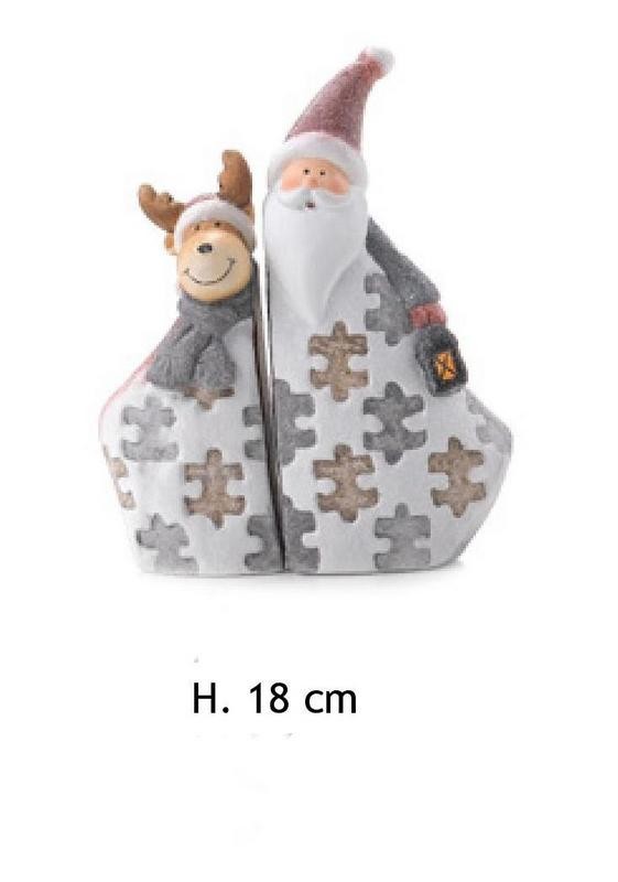 Set Babbo Natale e renna con decoro puzzle. H 18
