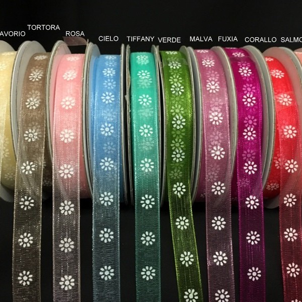 Nastro organza con stampa fiorellini. MT 25 MM 10