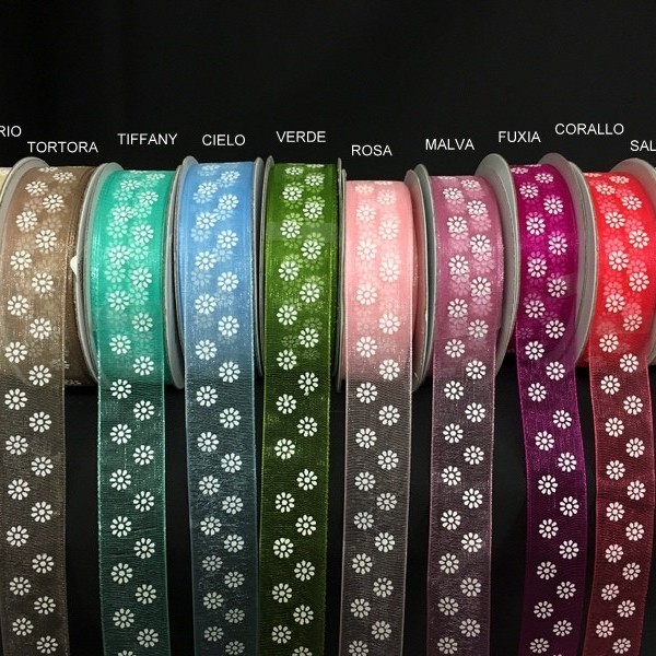 Nastro organza con stampa fiorellini. MT 25 MM 20