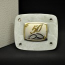 Icona vetro con placca argento 50° e strass. CM 6.5x5.5 con scatola. MADE IN ITALY