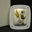 Icona vetro con placca argento comunione e strass. CM 6.5x5.5 con scatola. MADE IN ITALY