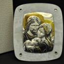 Icona vetro con placca argento Sacra Famiglia e strass. CM 12x10 con scatola.MADE IN ITALY