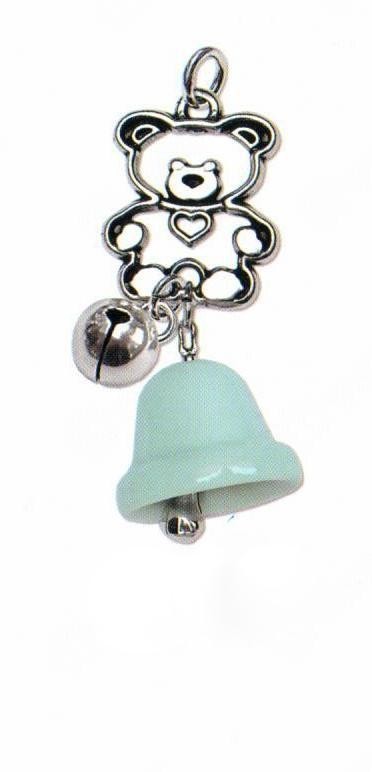 Campanella porcellana azzurro con orsetto in ottone bagno argento e campanellino. CM 7. MADE IN ITALY