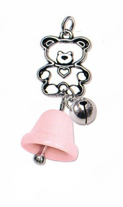 Campanella porcellana rosa con orsetto in ottone bagno argento e campanellino. CM 7. MADE IN ITALY